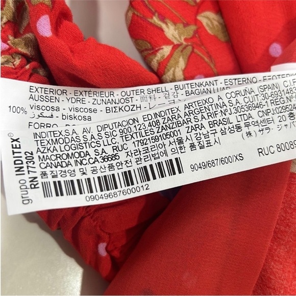 Zara | NWT Red Floral Wrap V-Neck Ruched 3/4-Length Sleeve Dress XS - Picture 6 of 13